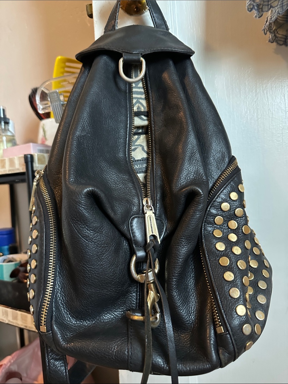 Rebecca Minkoff Black Leather Zip Pouch with Gold Hardware